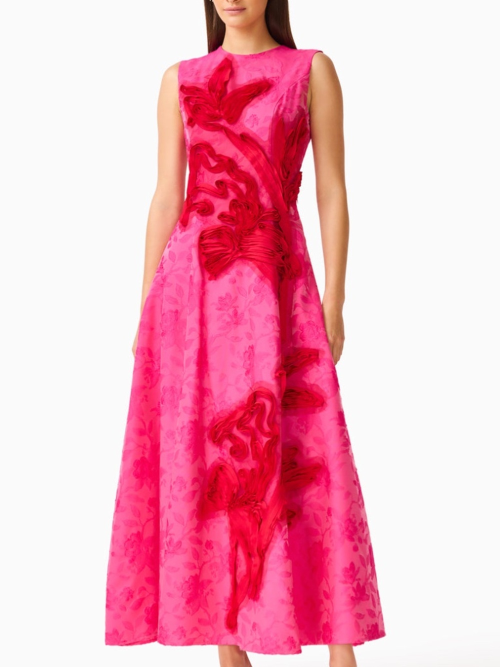 Elliatt Florentia Pink Red Jacquard Maxi Dress Floral - Size Small